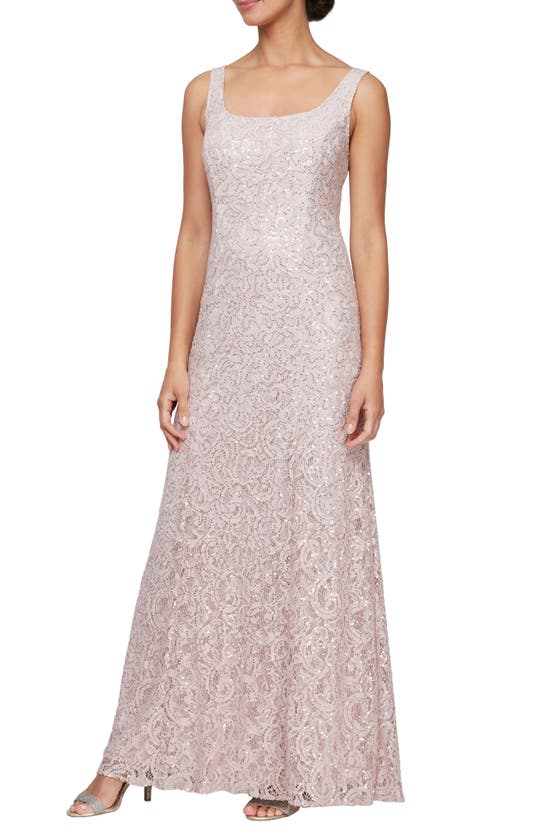 Shop Alex Evenings Two-piece Sequin Lace Gown & Jacket In Shell Pink