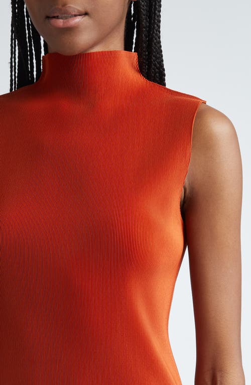 Shop Issey Miyake Pleats Please  Pleated Funnel Neck Sleeveless Top In Terracotta