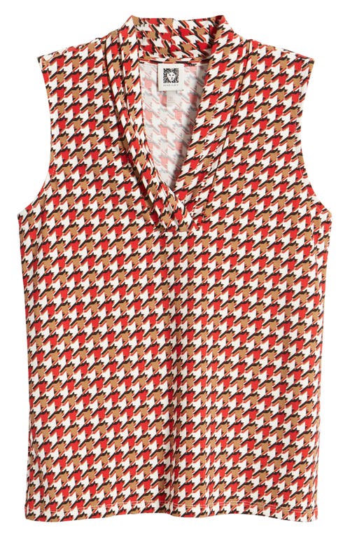 Shop Anne Klein Print Triple Pleat Sleeveless Shell In Bright Crimson Multi