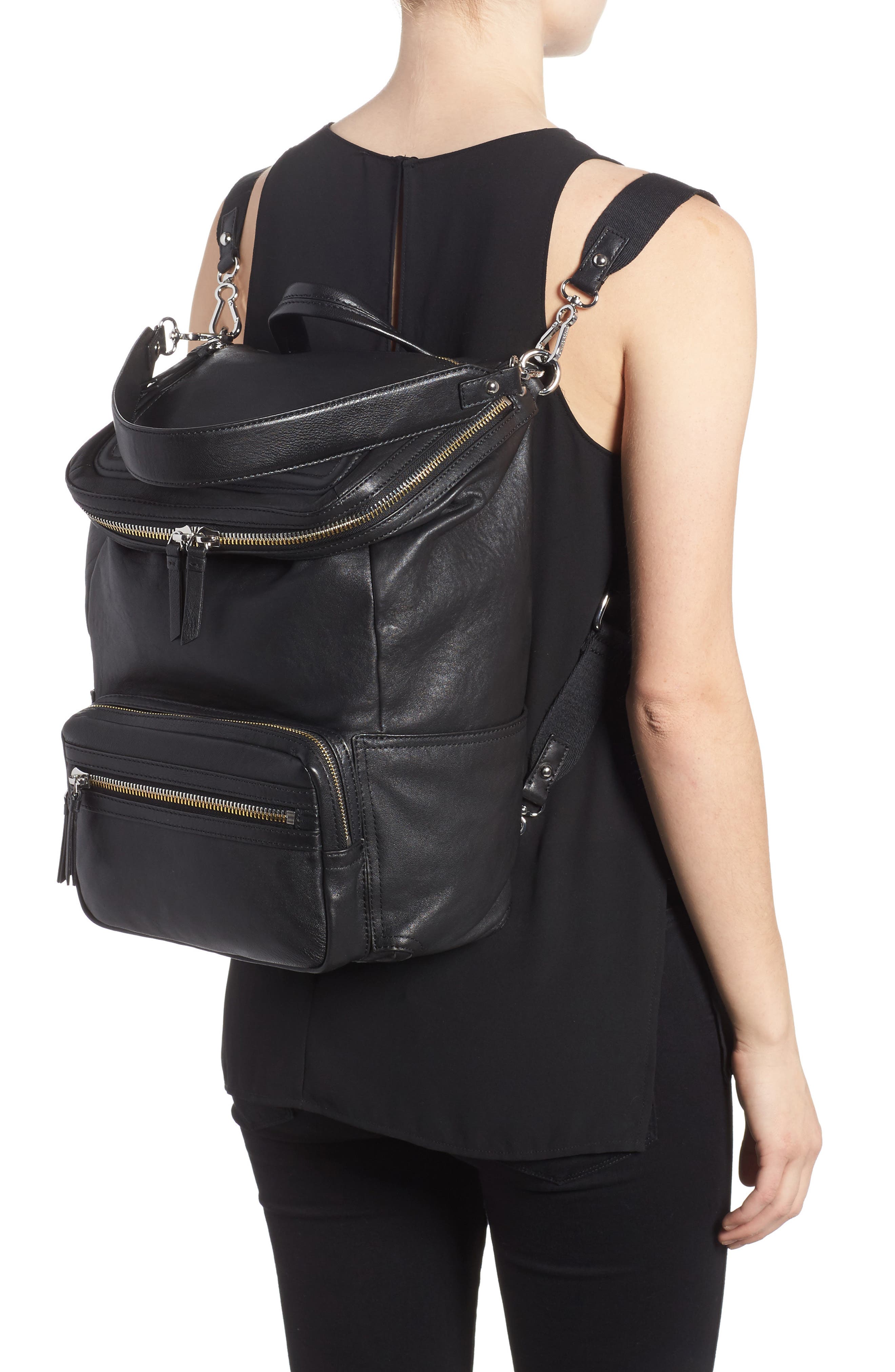 vince camuto patch leather backpack