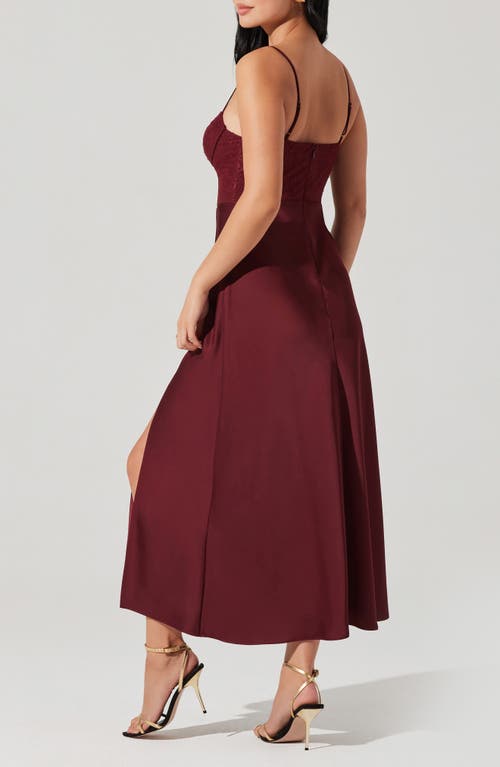 Shop Astr The Label Lace Bustier Sleeveless Midi Dress In Wine