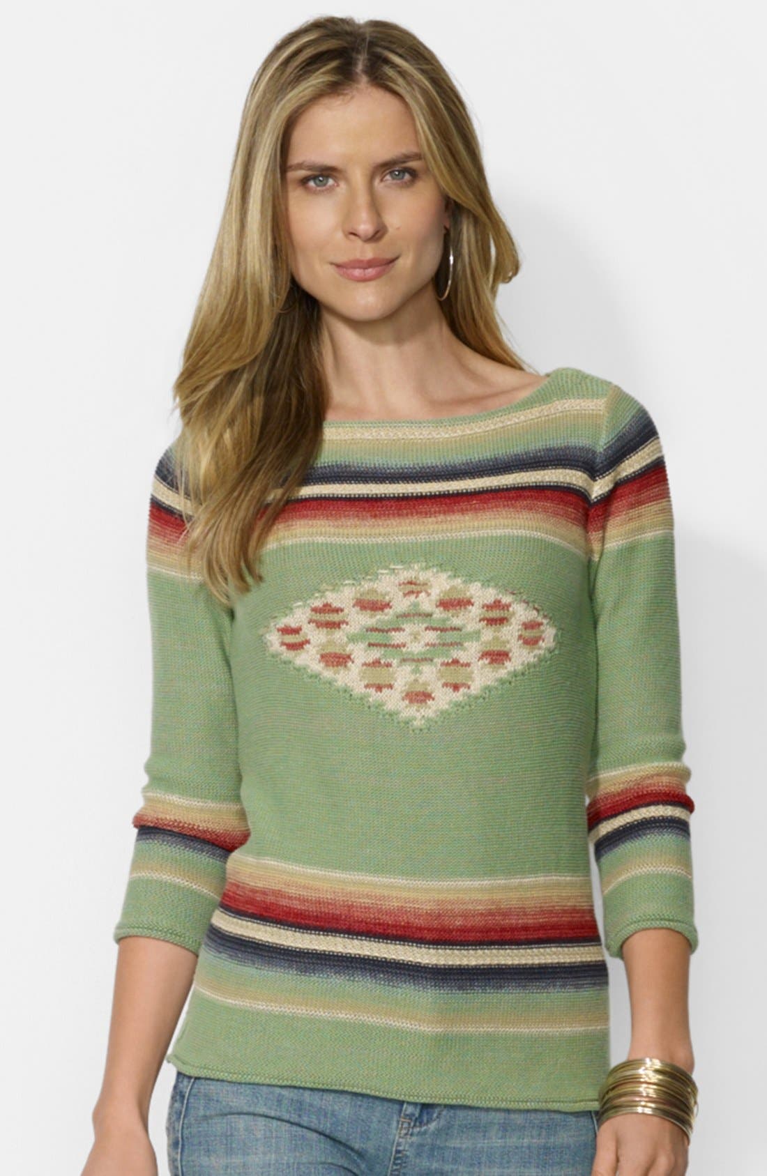 Lauren Ralph Lauren Intarsia Knit Cotton & Linen Sweater Nordstrom