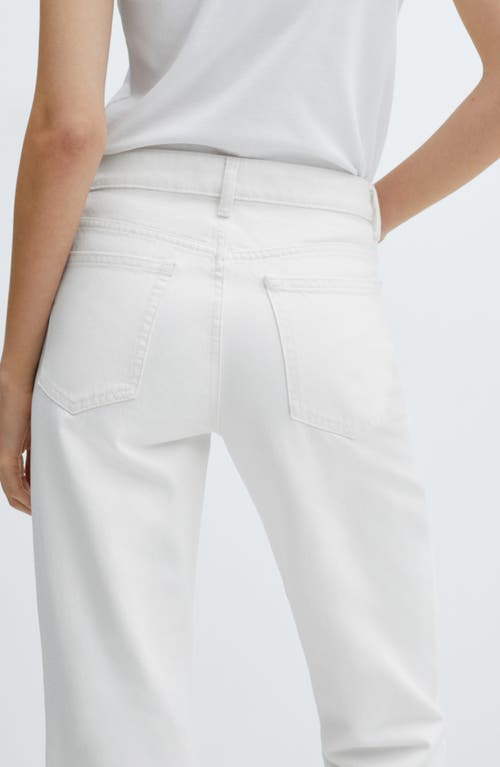 Shop Mango Blanca Raw Hem Mid Rise Crop Straight Leg Jeans In White