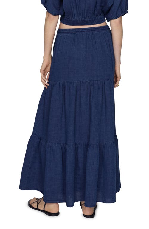 Shop Mango Indie Tiered Cotton Denim Maxi Skirt In Dark Blue