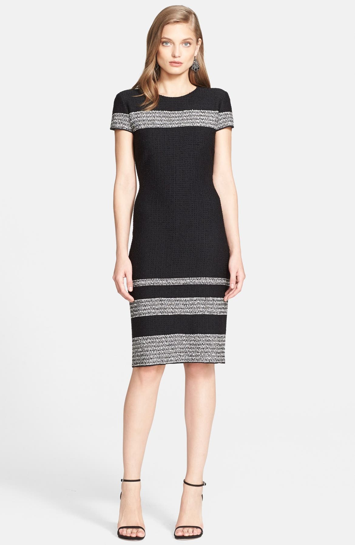 St. John Collection Micro Tweed Engineered Stripe Knit Dress Nordstrom