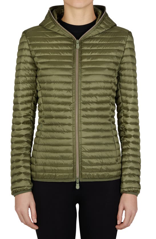 Save The Duck Amanda Zip Puffer Jacket In Cactus Green