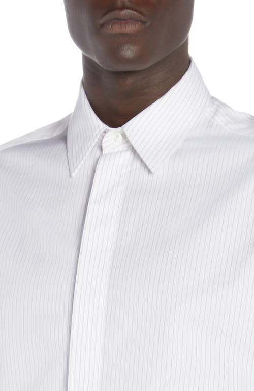 Bottega Veneta Narrow Pinstripe Button-up Oxford Shirt In White/grey