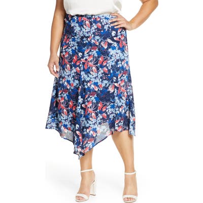 Plus Size Gibson X International Day Fancy Ashley Asymmetrical Flowy Midi Skirt, Blue