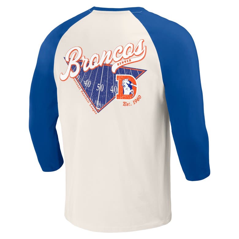 Shop Darius Rucker Collection By Fanatics Royal/white Denver Broncos Raglan 3/4 Sleeve T-shirt