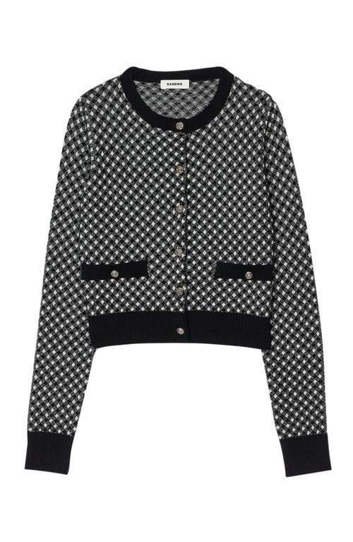 Shop Sandro Jacquard Check Cardigan In Black