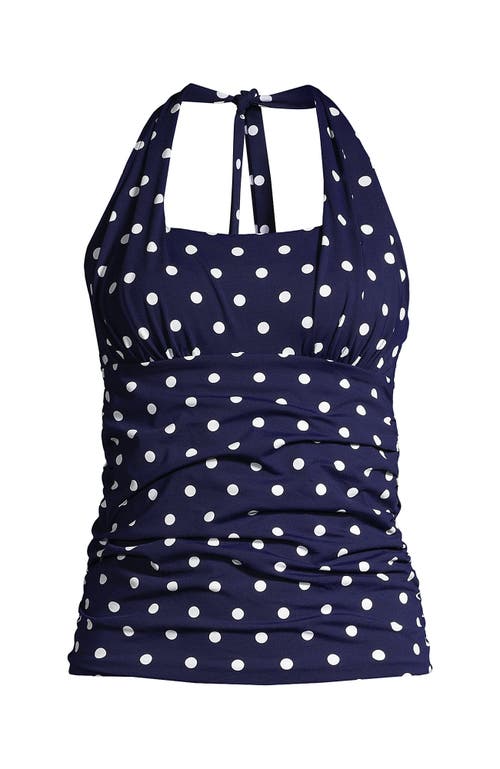 Shop Lands' End Long Chlorine Resistant Square Neck Halter Tankini Swimsuit Top In Deep Sea Polka Dot