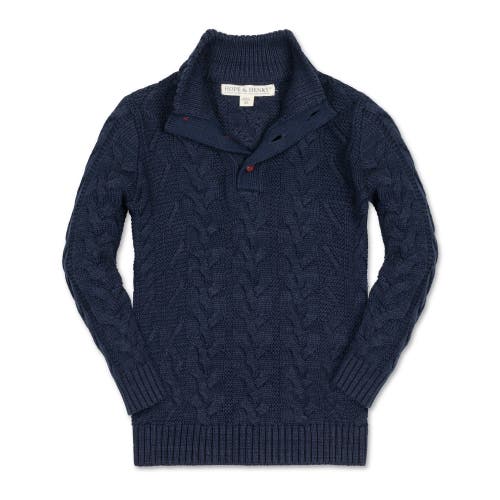 Shop Hope & Henry Boys' Organic Mock Neck Cable Sweater, Kids In Chunky Navy Cable