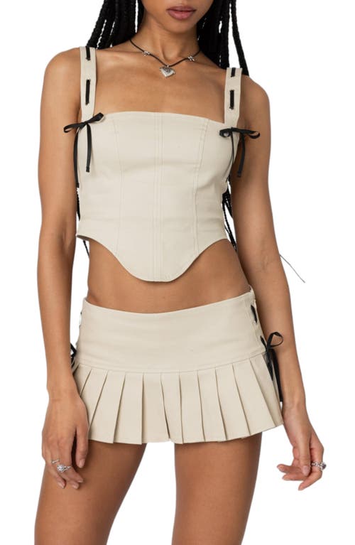 Shop Edikted Margaret Ribbon Cotton Corset Top In Beige