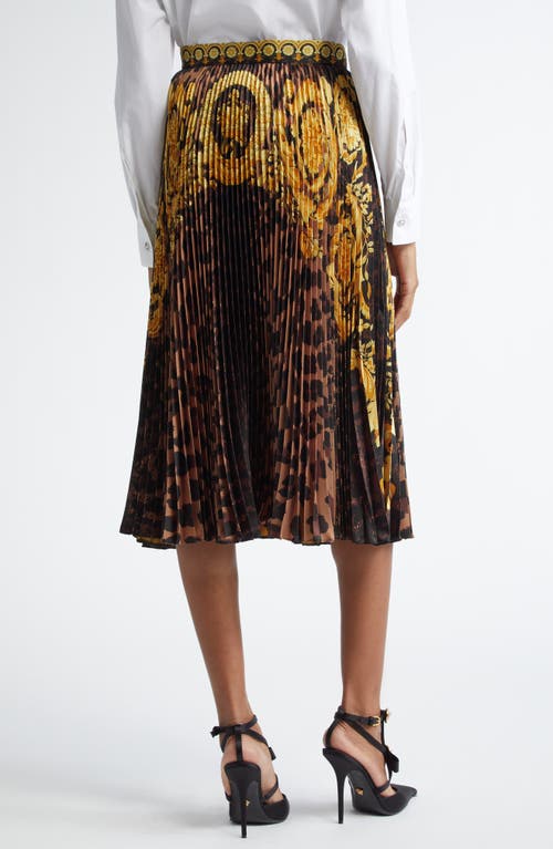 Shop Versace Wild Barocco Pleated Satin Skirt In Chestnut Gold