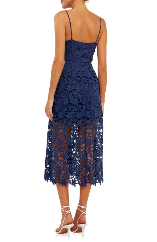 Shop Endless Rose Lace Spaghetti Strap Midi Dress In Navy