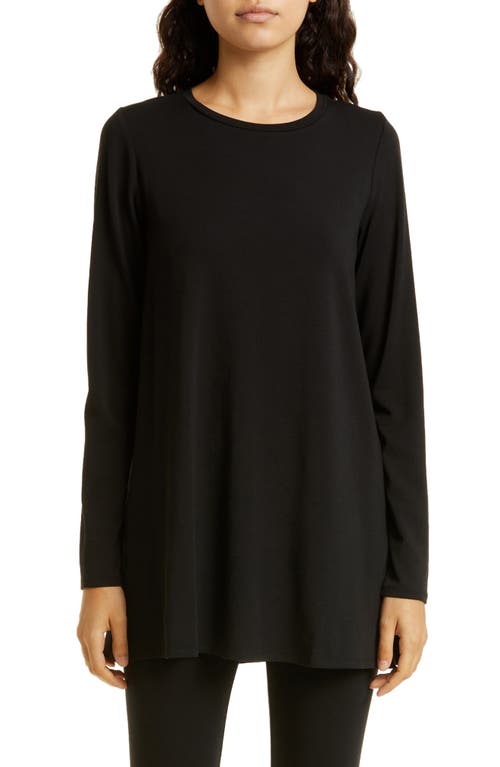 Eileen Fisher Crewneck Long Sleeve Tunic Top Black at Nordstrom