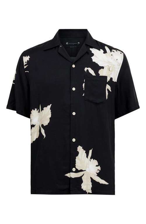 Shop Allsaints Lachaise Floral Camp Shirt In Jet Black