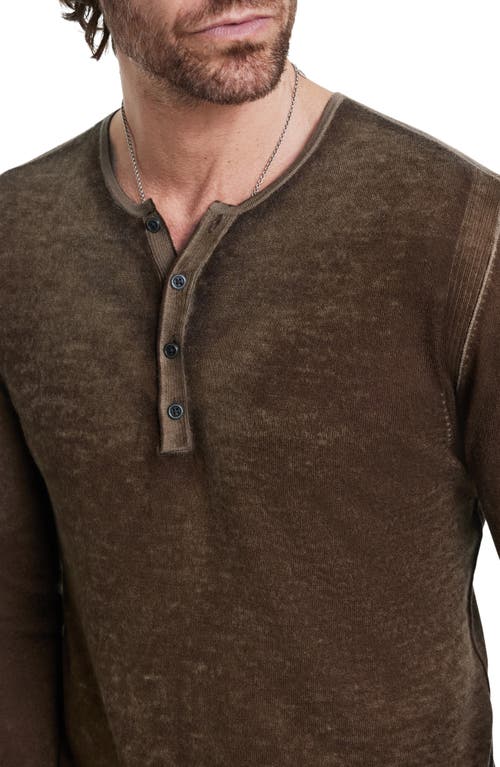 John Varvatos Christie Reversible Regular Fit Long Sleeve Silk Henley In Chestnut