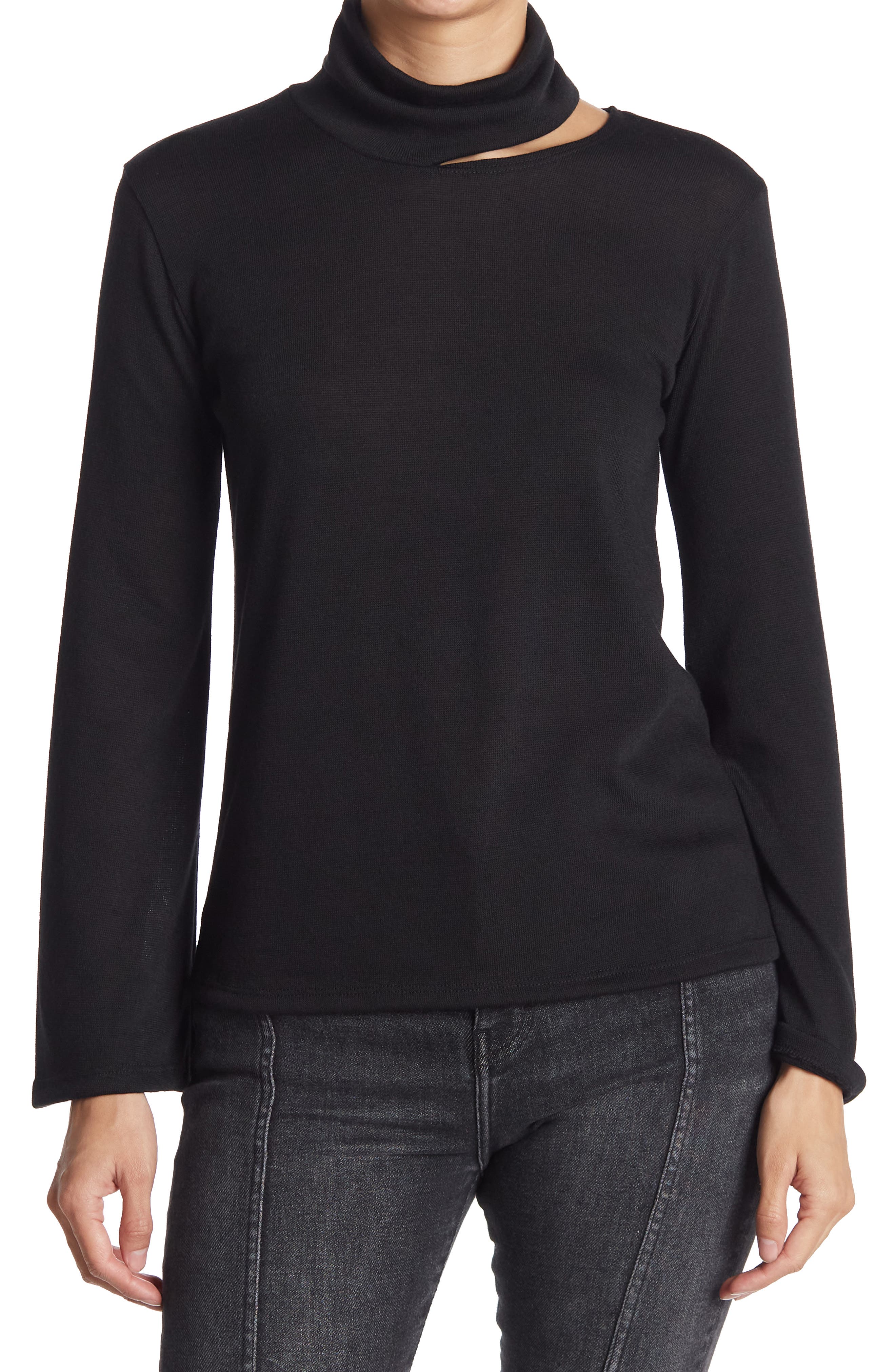 GO COUTURE Turtleneck Cutout Sweater 