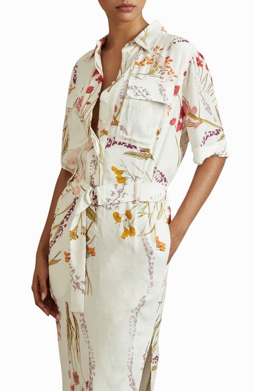 Shop Reiss Faya Floral Shirtdress In Ivory/orange