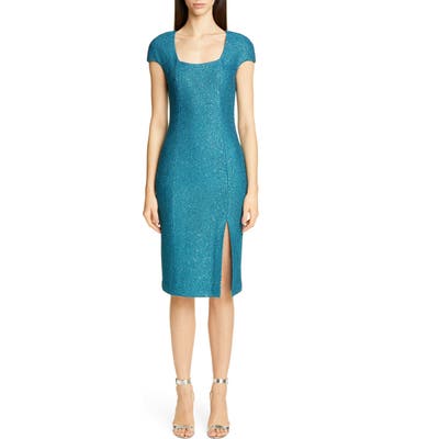 St. John Collection Luxe Sequin Tuck Knit Dress, Blue