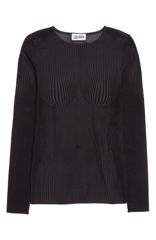 Shop Jean Paul Gaultier The Morphing Pinstripe Flocked Long Sleeve Sheer Mesh Top In Black/black