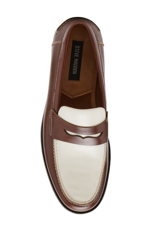 Steve Madden Men's Natan Penny Moc Toe Loafer In Brown/white