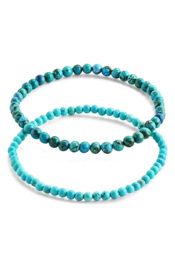Sterling Forever Stone 2-pack Beaded Stretch Bracelets In Light Turquoise