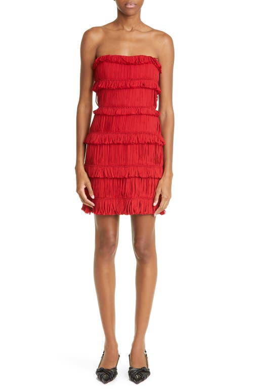 Interior Valencia Pleated Tiered Strapless Silk Minidress in Crimson at Nordstrom, Size 8