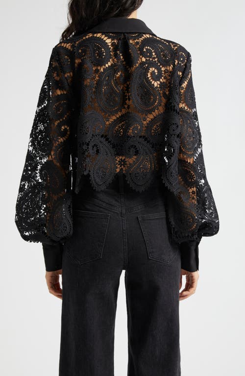 Shop L Agence L'agence Odelia Allover Lace Crop Button-up Shirt In Black