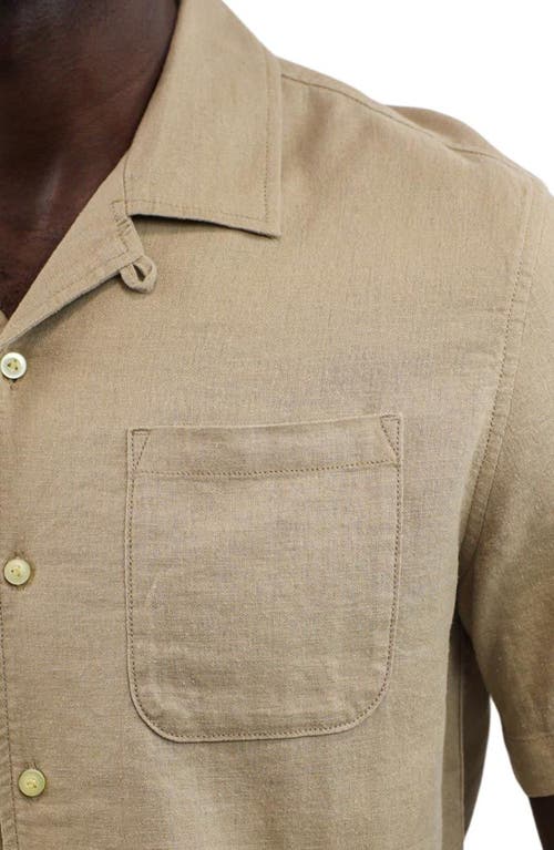 Jachs Suffolk Linen Blend Camp Shirt In Tan