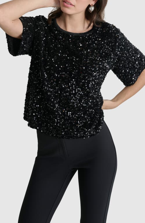 Shop Dkny Sequin Stretch Cotton Velour T-shirt In Black