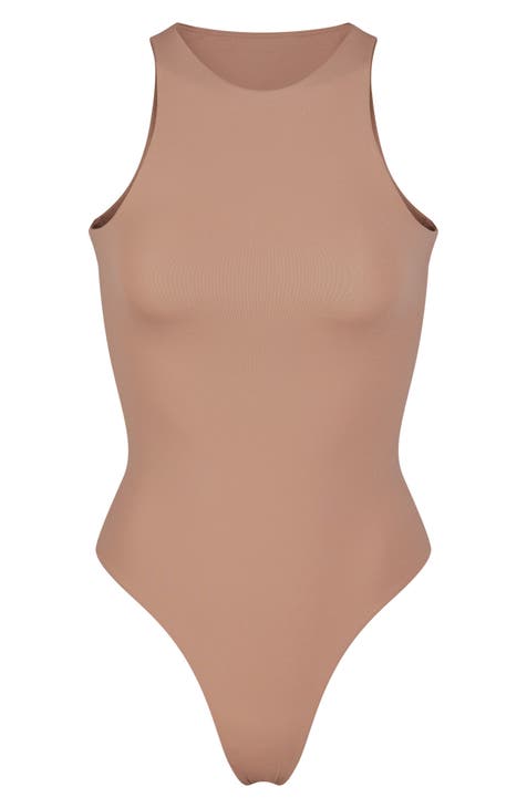 Red Brown High Cut Bodysuit, Square Neck & Thong & Sexy