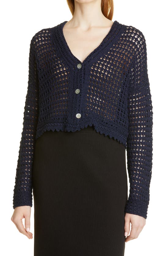 Vince Organic Cotton Crochet Cardigan In Navy