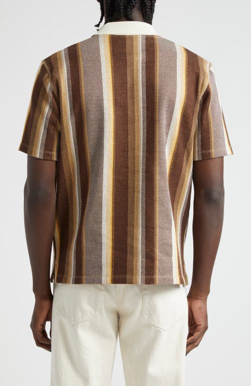 Shop Nicholas Daley Stripe Cotton Polo In Brown/ecru/mustard