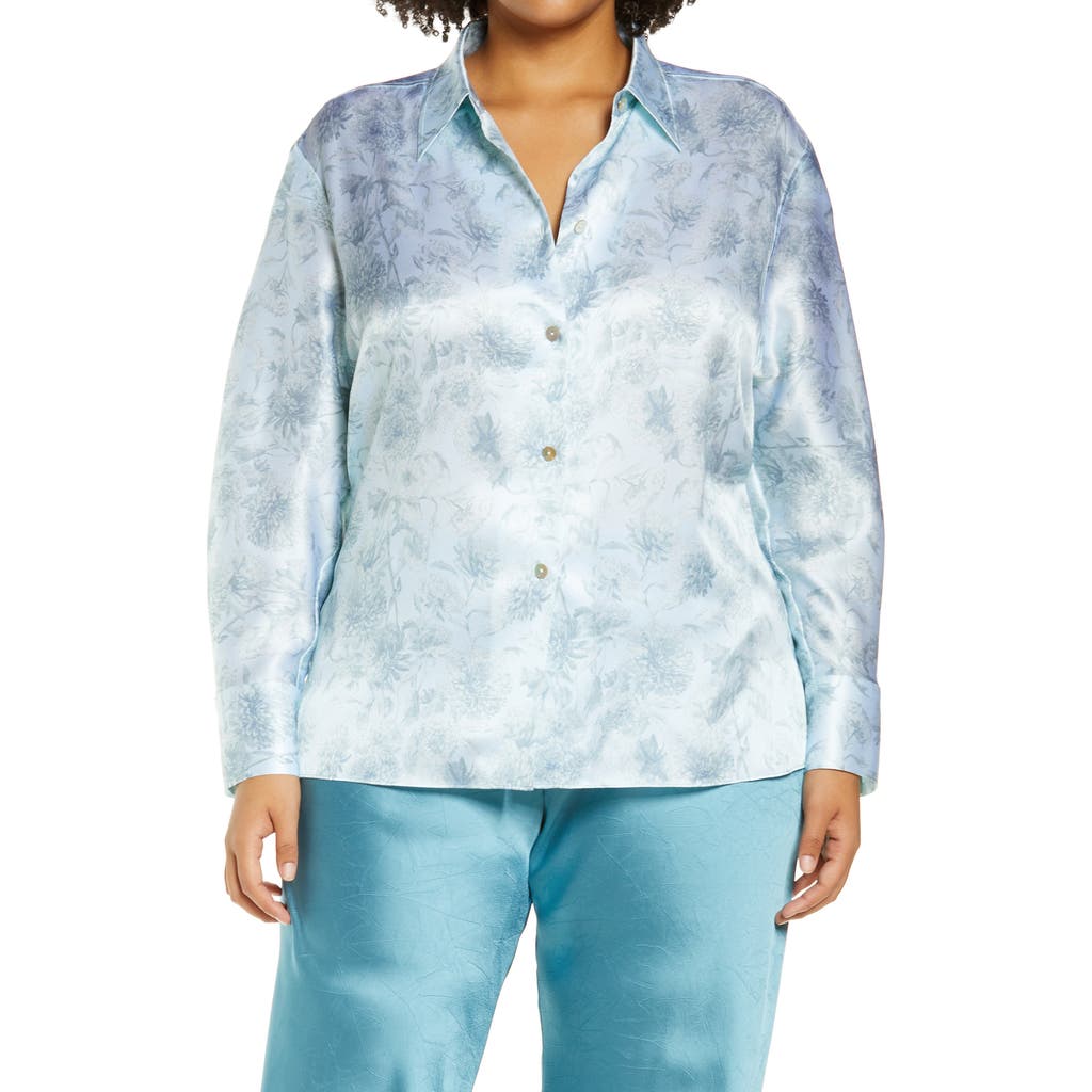 VINCE VINCE DAHLIA FLORAL PRINT SILK SHIRT