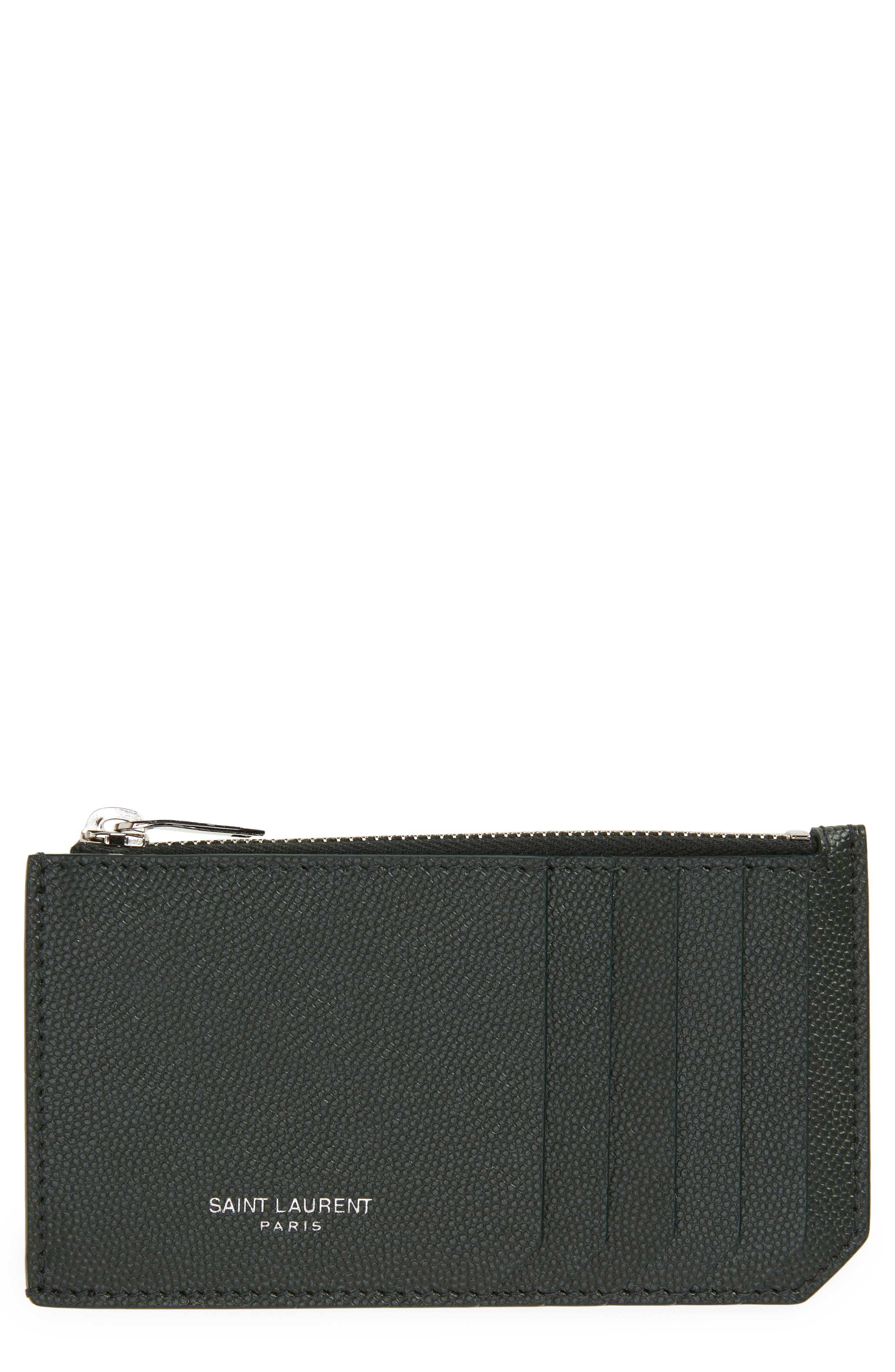 saint laurent pebbled leather zip card case