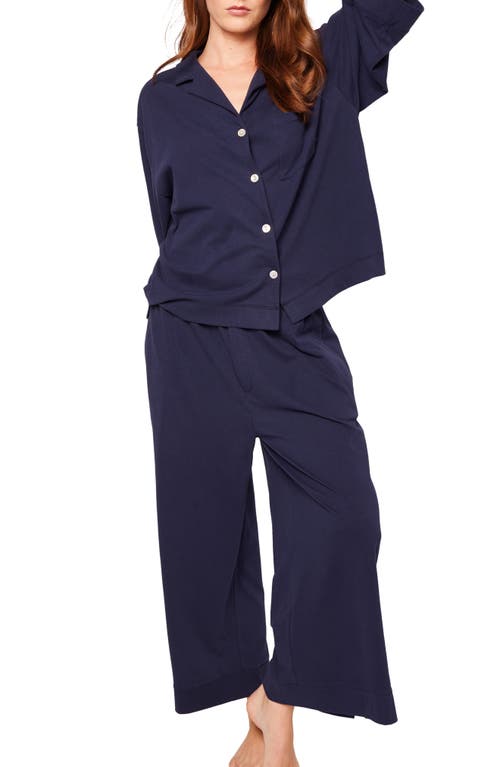 Shop Petite Plume Olivia Wide Leg Pima Cotton Pajamas In Navy