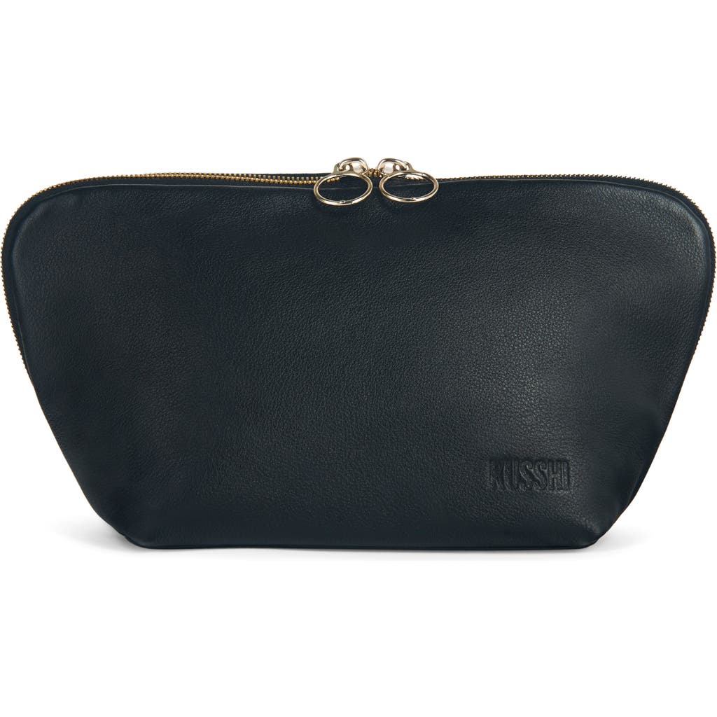 Kusshi Signature Leather Makeup Bag In Black/cool Grey