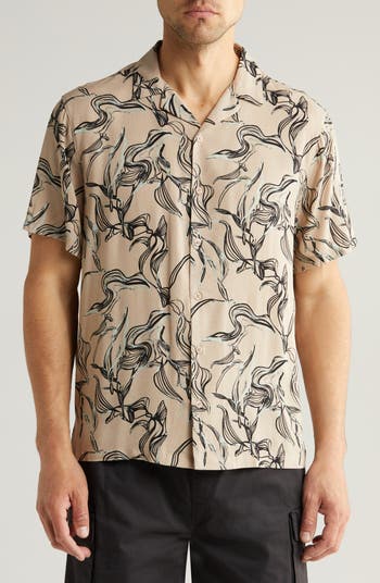 Open Edit Relaxed Abstract Ribbon Print Camp Shirt | Nordstrom