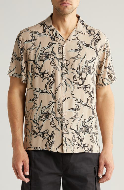 Open Edit Relaxed Abstract Ribbon Print Camp Shirt Tan Thread at Nordstrom,