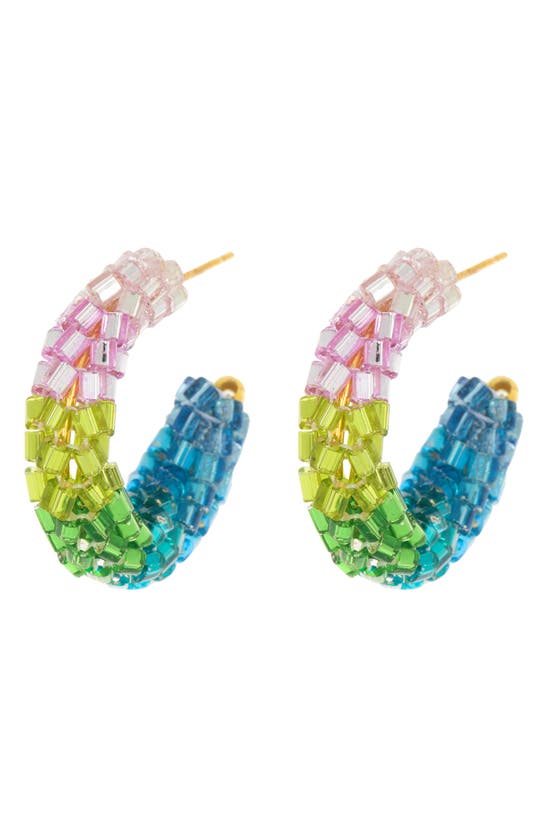 Ayounik Rainbow Beaded Glass Hoop Earrings In Multi
