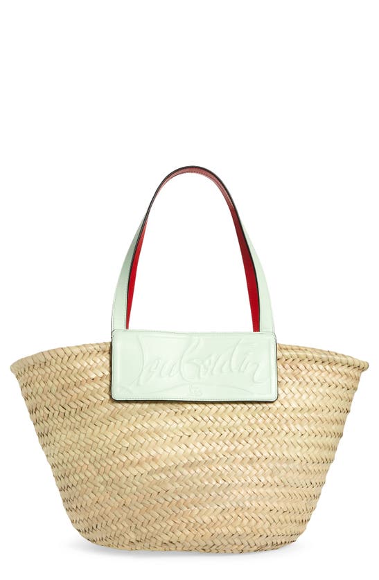 Christian Louboutin Loubishore Logo Straw Tote In Naturel/ Studio Green