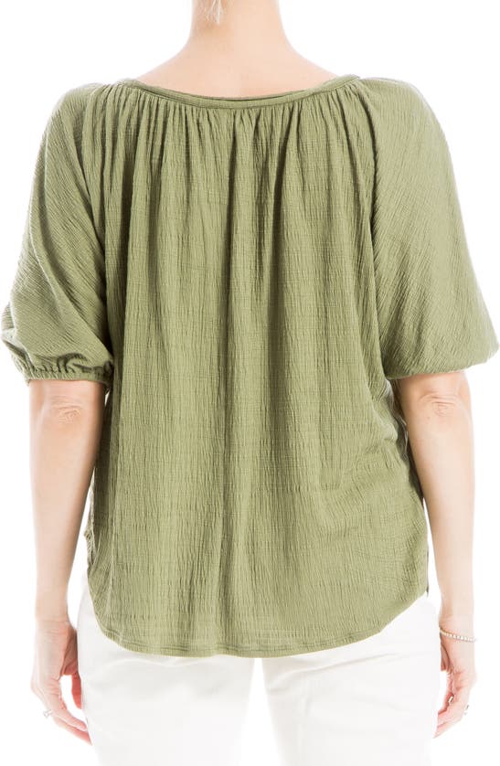 Max Studio Textured Knit Bubble Sleeve Knit Top In Sage