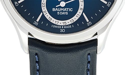 Shop Baume & Mercier Clifton Baumatic Moon Phase Leather Strap Watch, 39mm In Lacquered Blue