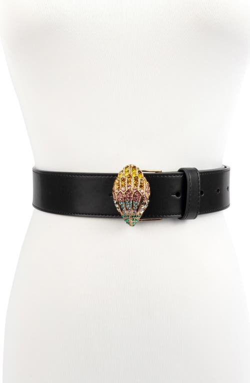 Shop Kurt Geiger London Crystal Eagle Buckle Belt In Black/antique Brass