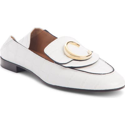 Chloe C Croc-Embossed Convertible Loafer - White
