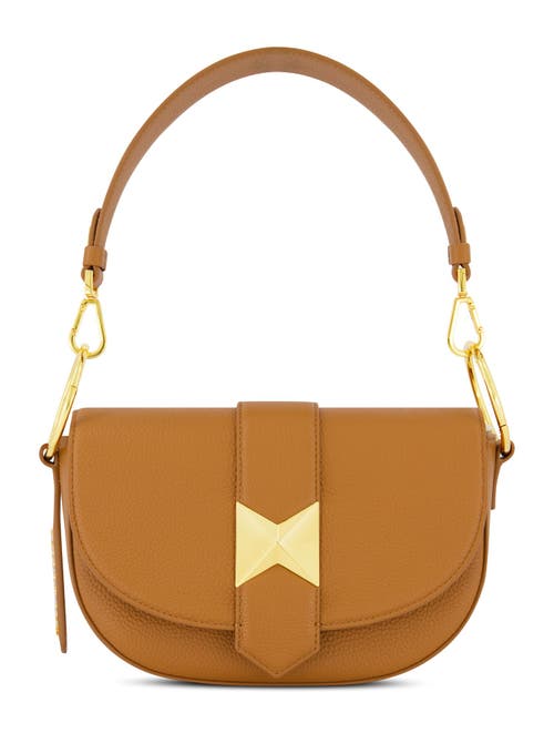 Mac Duggal Gold Plated Hardware Grain Leather Saddle Bag In Toffee