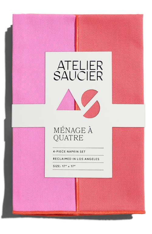 Shop Atelier Saucier Lollipop Set Of 4 Twill Napkins In Pink