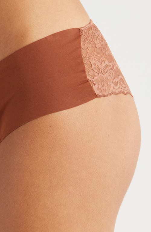 Journelle Estelle Lace Trim Stretch Cotton Hipster Panties In Cannelle